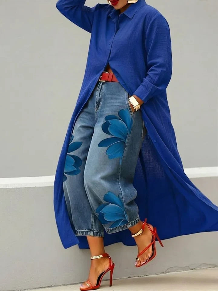 Esley | Long-Sleeve Shirt & Printed Jeans Set