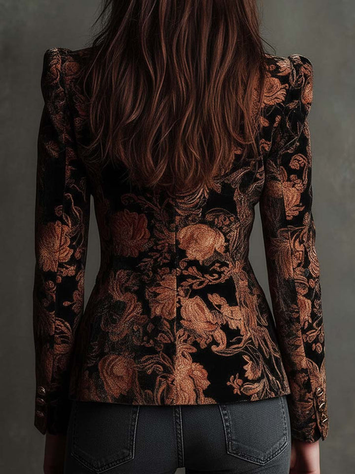 Bertille | Floral Print Black and Bronze Tailored Blazer