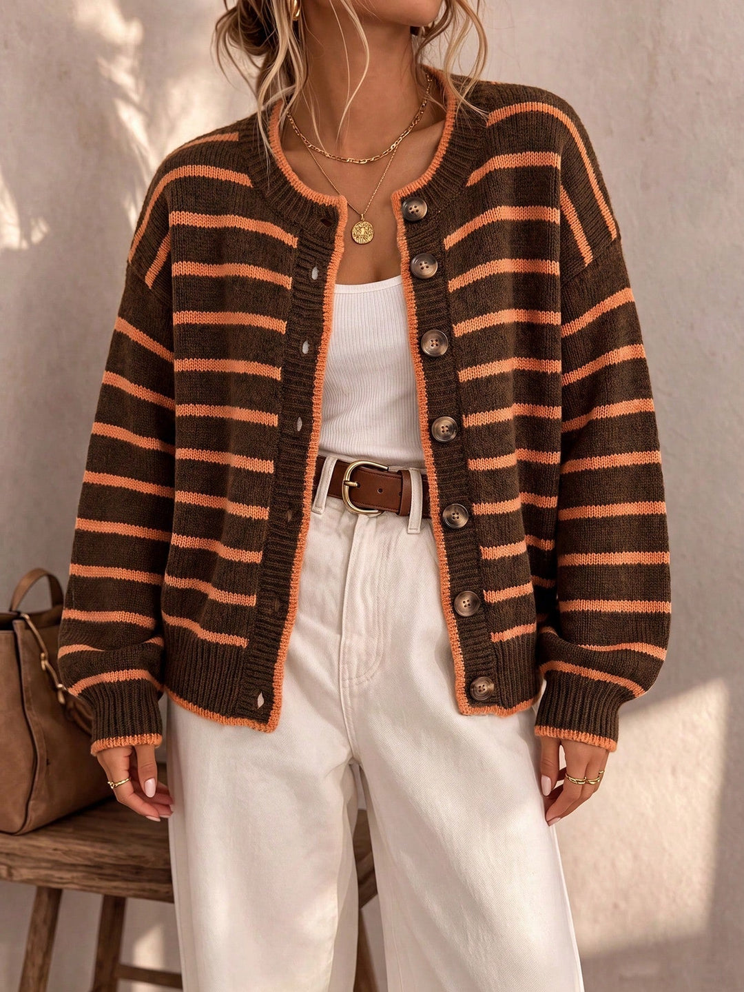 Celia™ | Elegant Striped Knit Cardigan