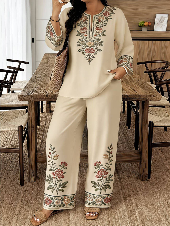Rexanne™ | Floral Embroidered Two-Piece Lounge Set