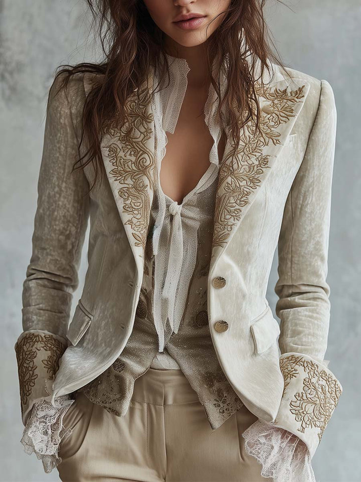 Constance | Ivory Tailored Embroidered Blazer