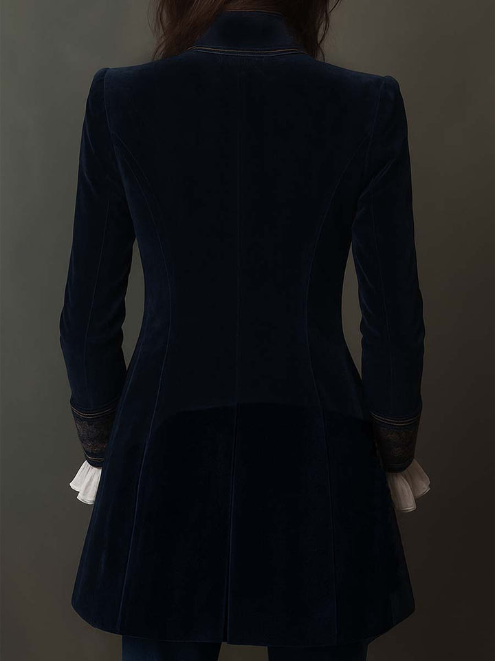Athenaïs | Vintage Navy Blue Embroidered Long Jacket