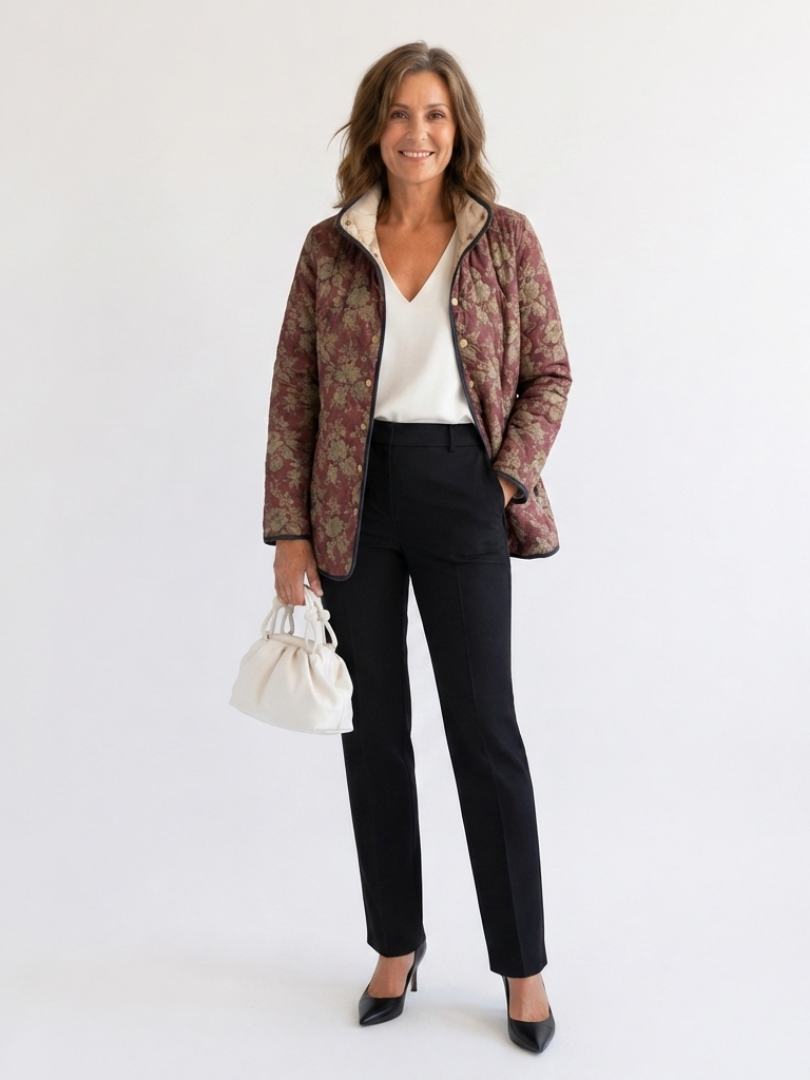 DELACROIX | Quilted Jacket in Plum Damask Sophie
