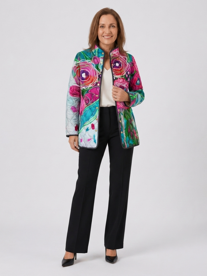 DELACROIX | Floral Watercolor Quilted Jacket Lucie