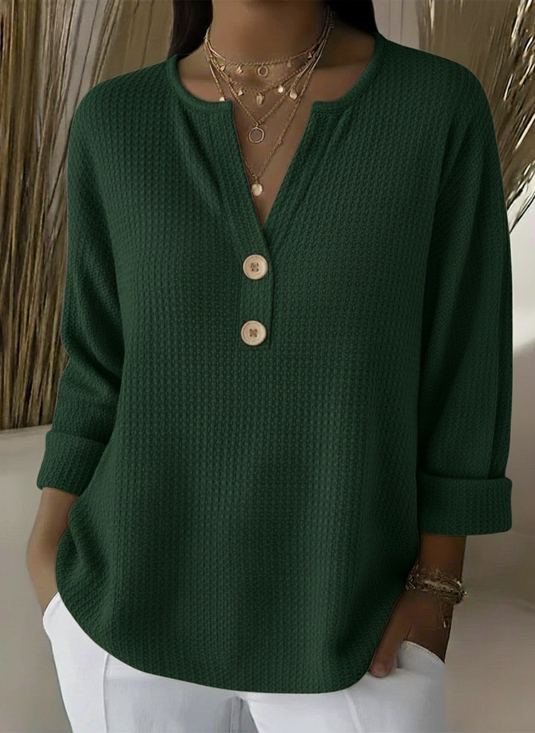 Lucia | Textured Henley T-Shirt with Buttons