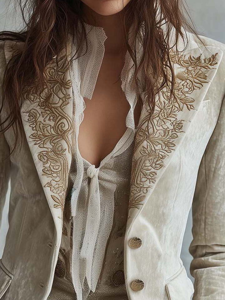 Constance | Ivory Tailored Embroidered Blazer