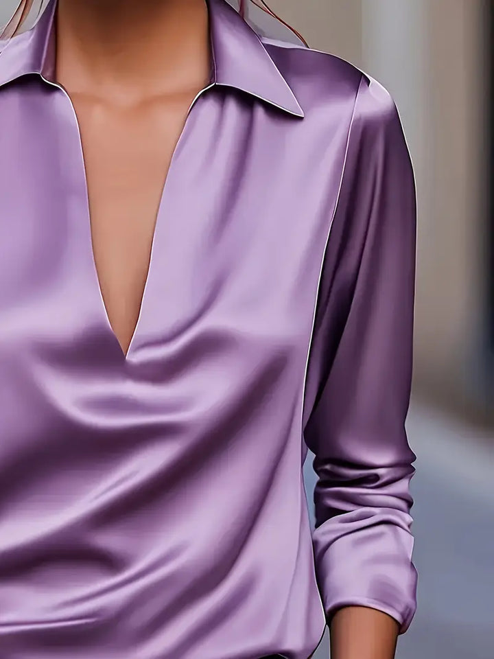 Women’s Blouse | Long Sleeve Collared V-Neck