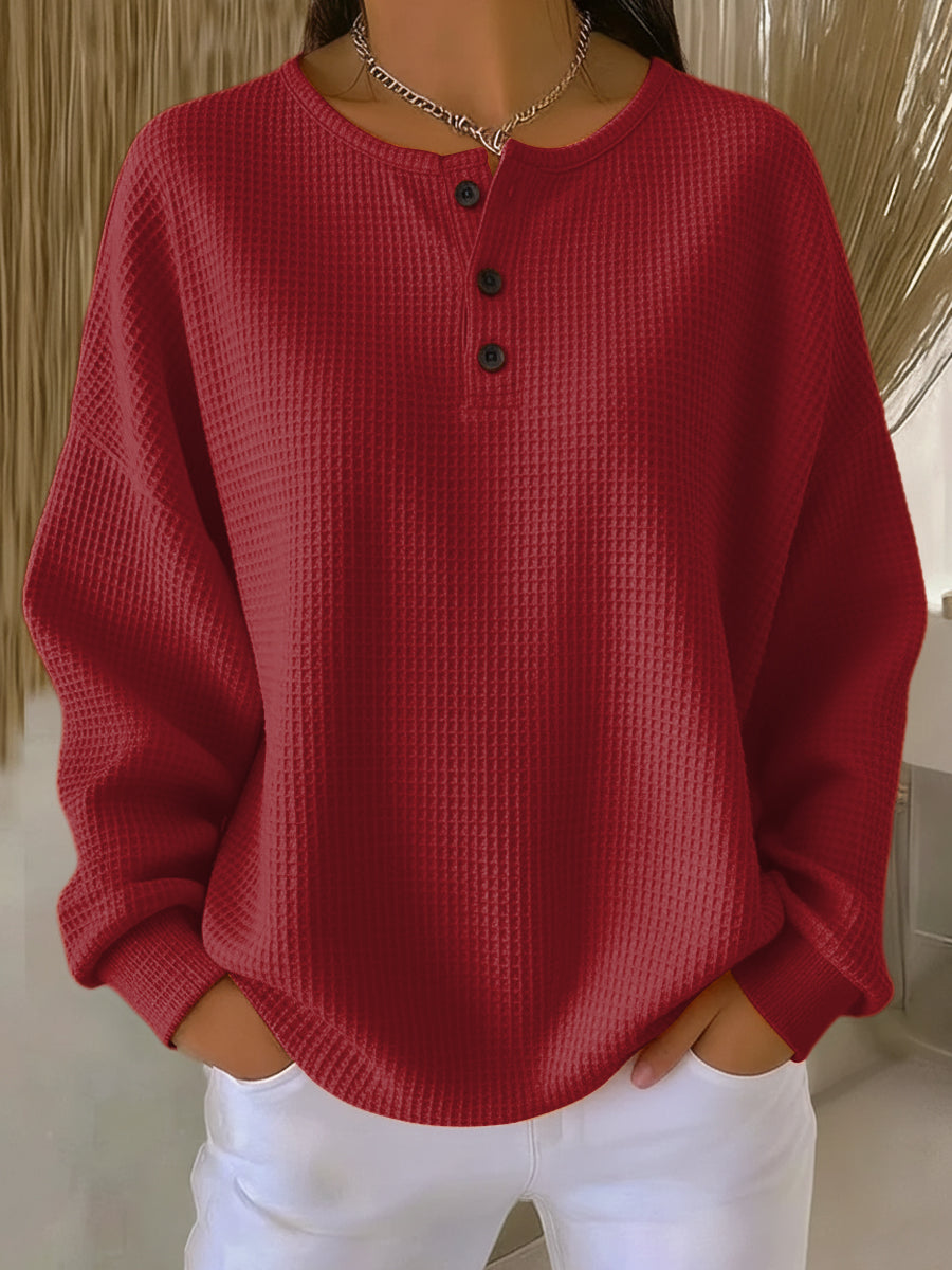 Miranda | Textured Henley Sweatshirt