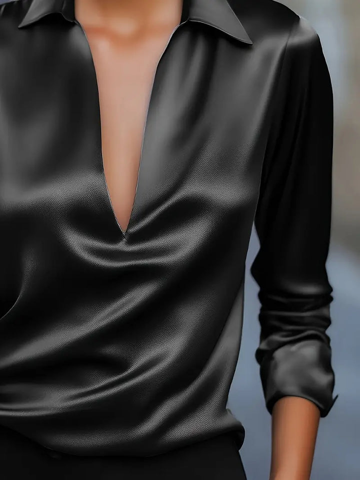 Women’s Blouse | Long Sleeve Collared V-Neck