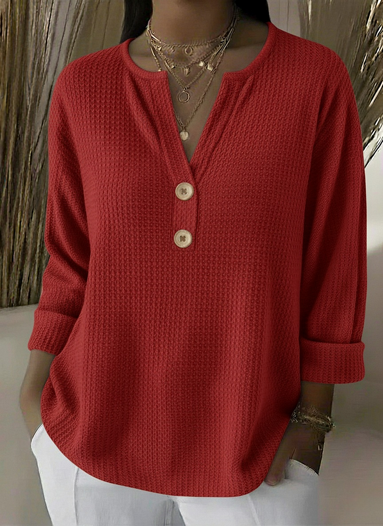 Lucia | Textured Henley T-Shirt with Buttons