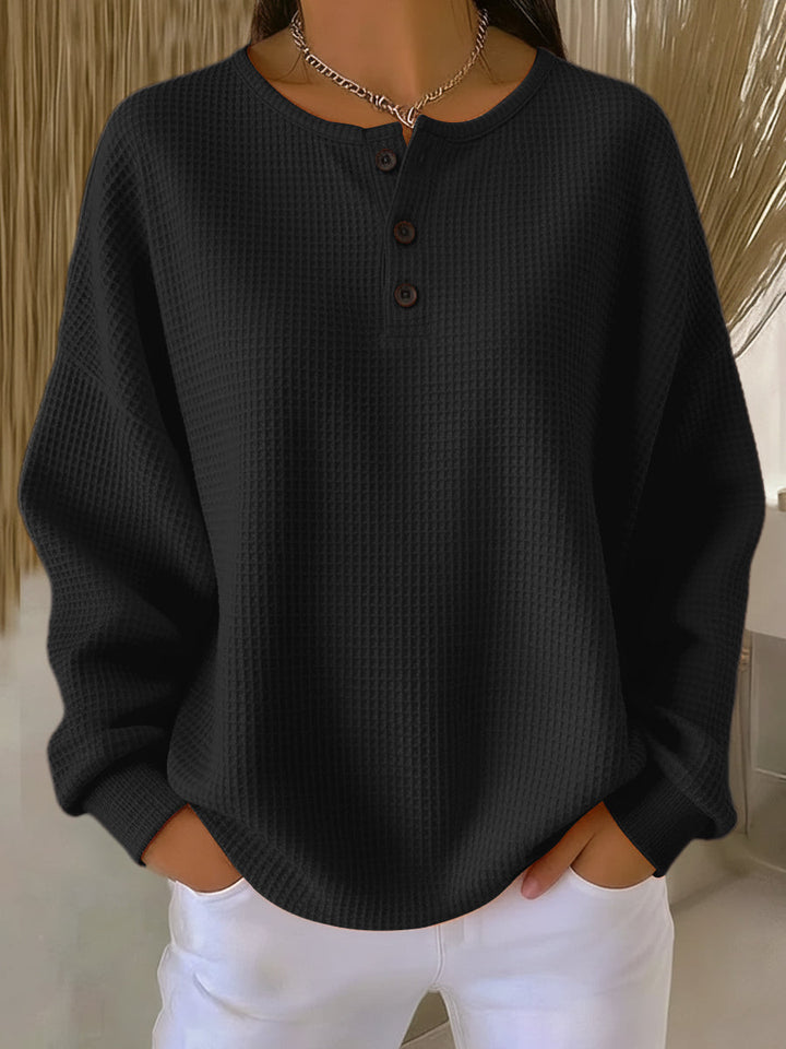 Miranda | Textured Henley Sweatshirt