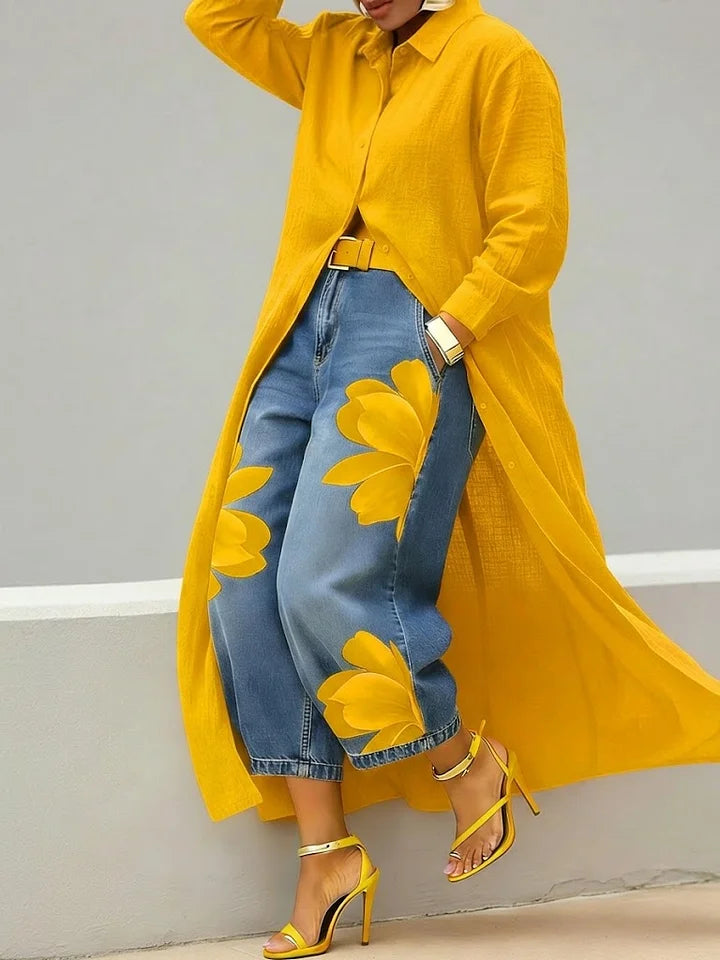 Esley | Long-Sleeve Shirt & Printed Jeans Set