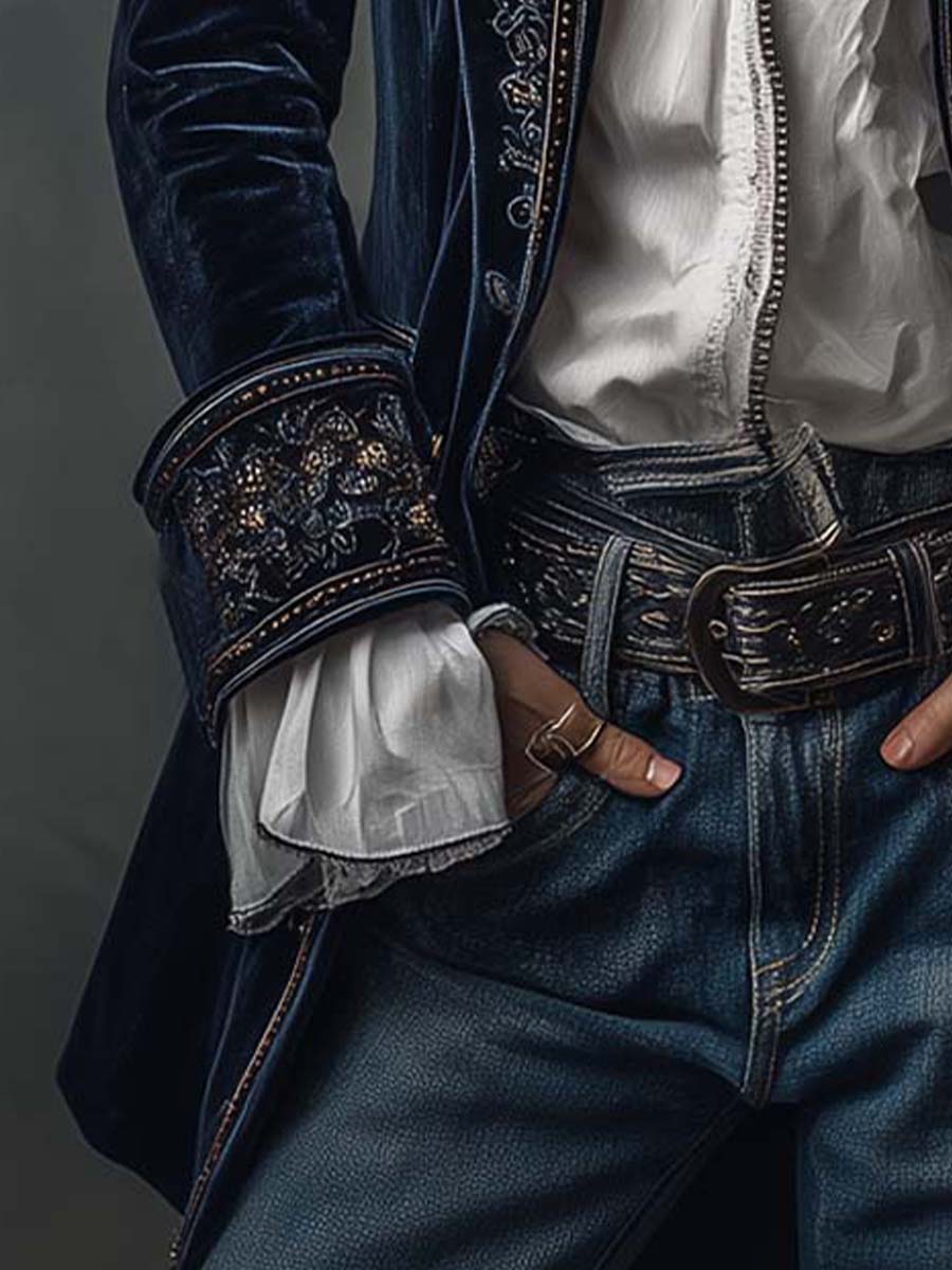 Athenaïs | Vintage Navy Blue Embroidered Long Jacket