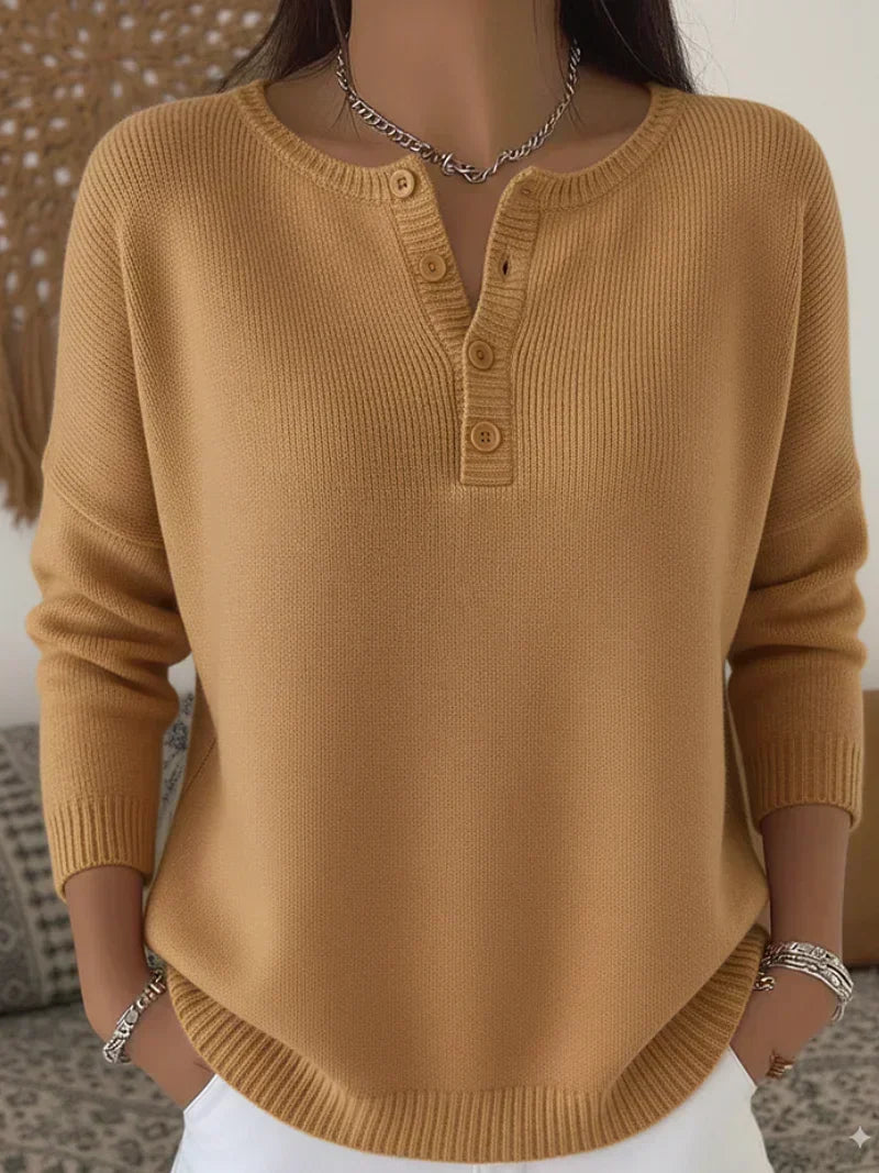 Helena™ | Knit Sweater with Henley Buttons