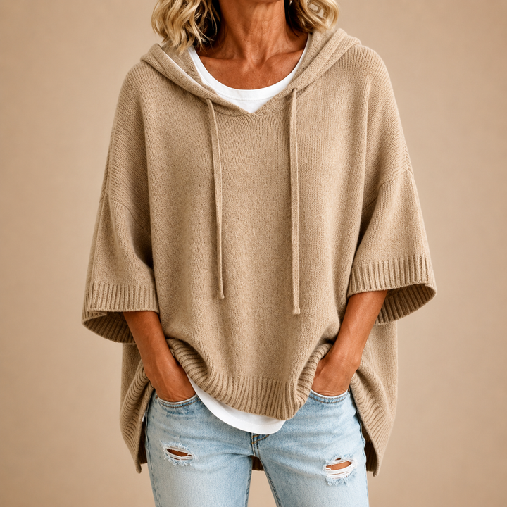 Khaki Hooded Knit Poncho
