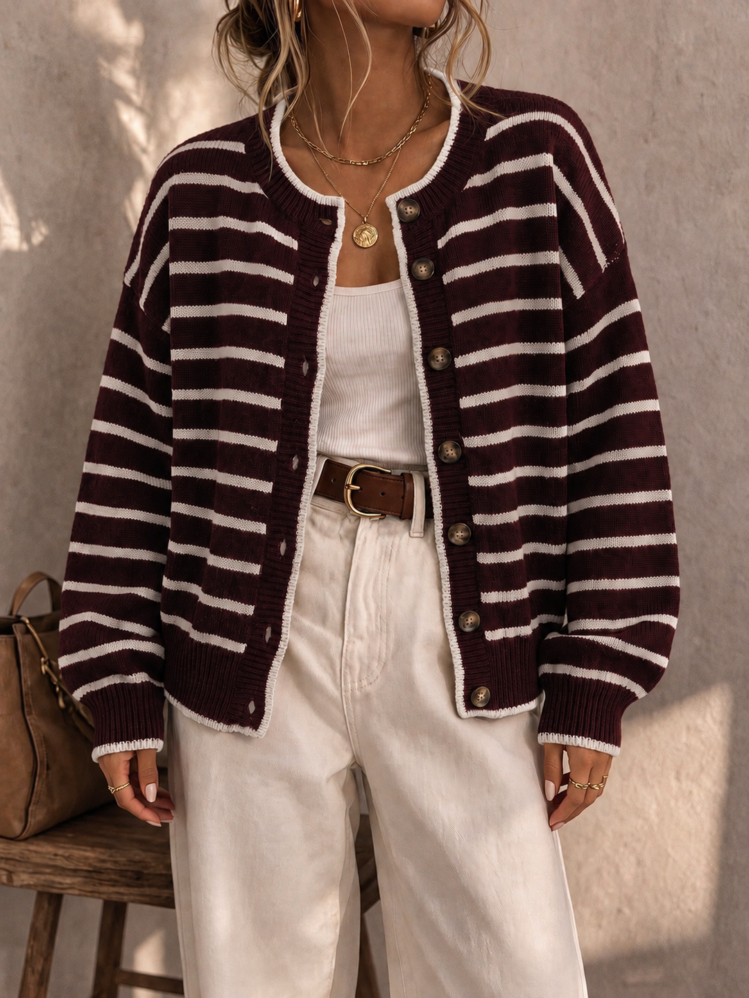 Celia™ | Elegant Striped Knit Cardigan