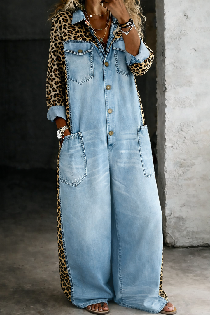 Amanda | Leopard Print Denim Jumpsuit
