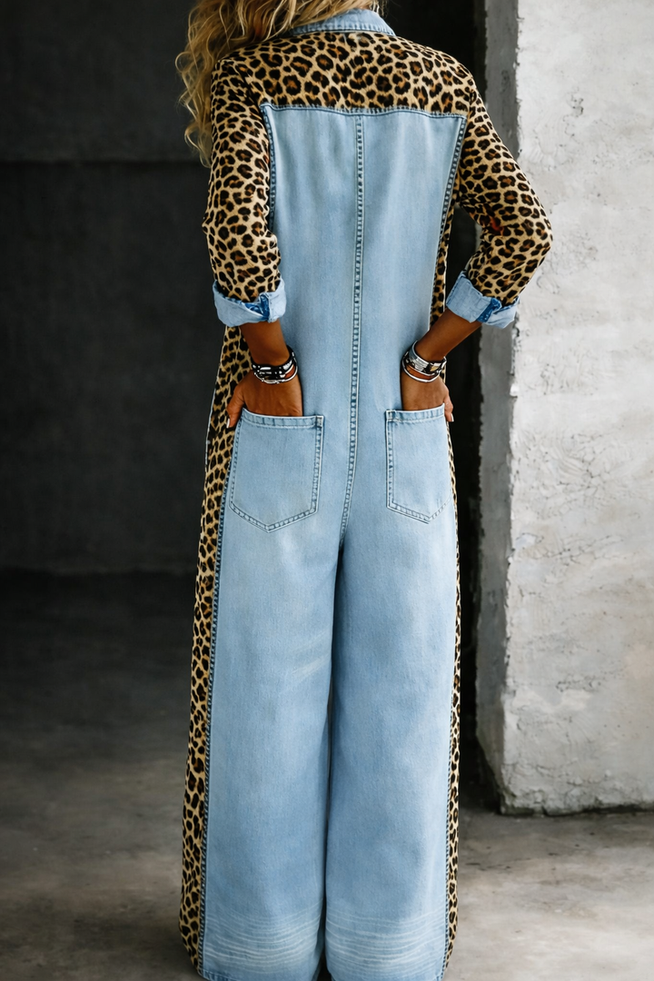 Amanda | Leopard Print Denim Jumpsuit