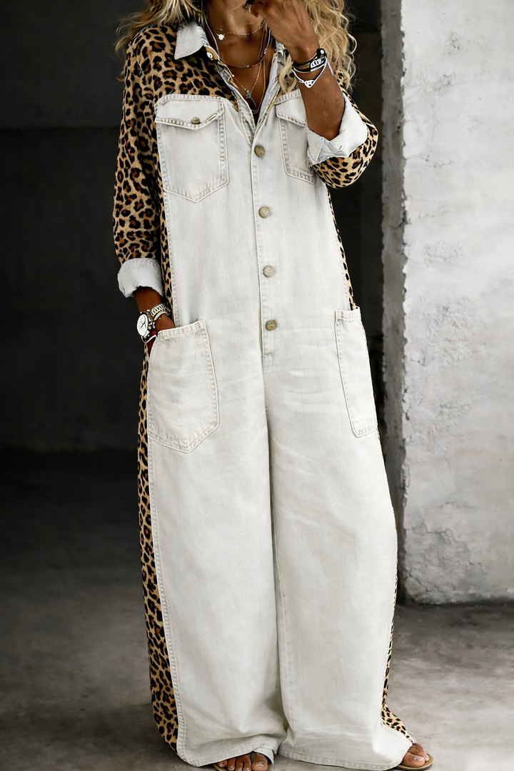 Amanda | Leopard Print Denim Jumpsuit