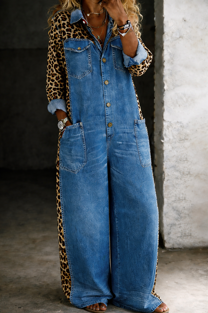 Amanda | Leopard Print Denim Jumpsuit