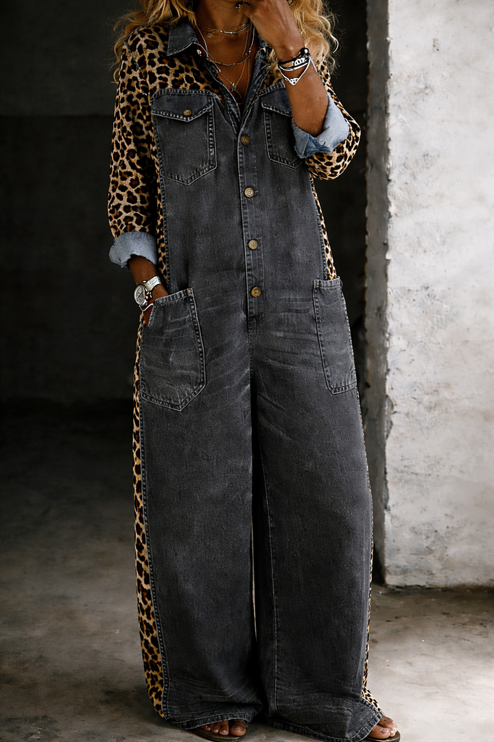 Amanda | Leopard Print Denim Jumpsuit