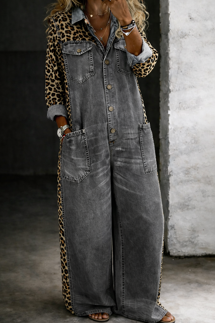 Amanda | Leopard Print Denim Jumpsuit