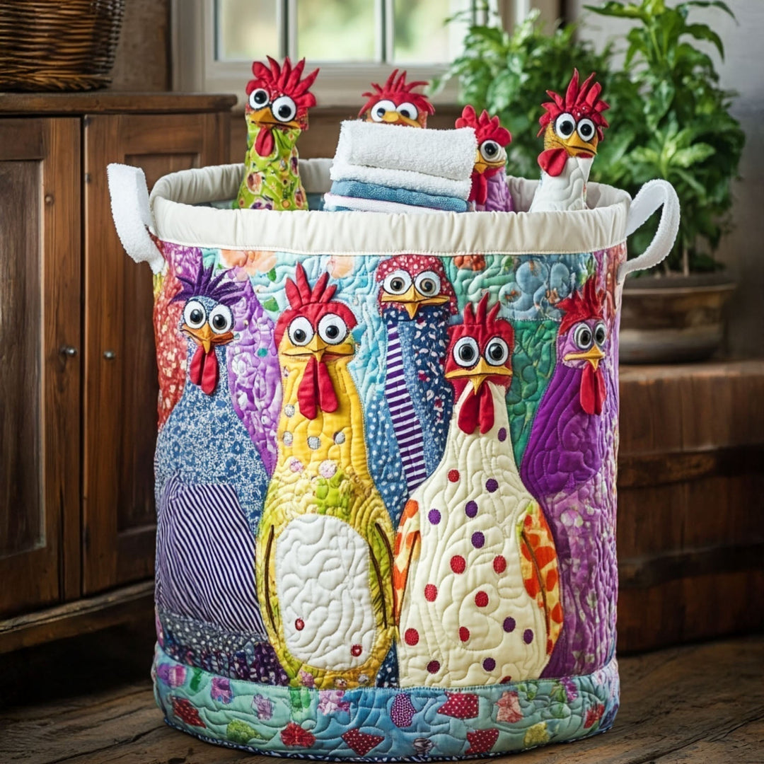 Quilted basket with elegant chickens