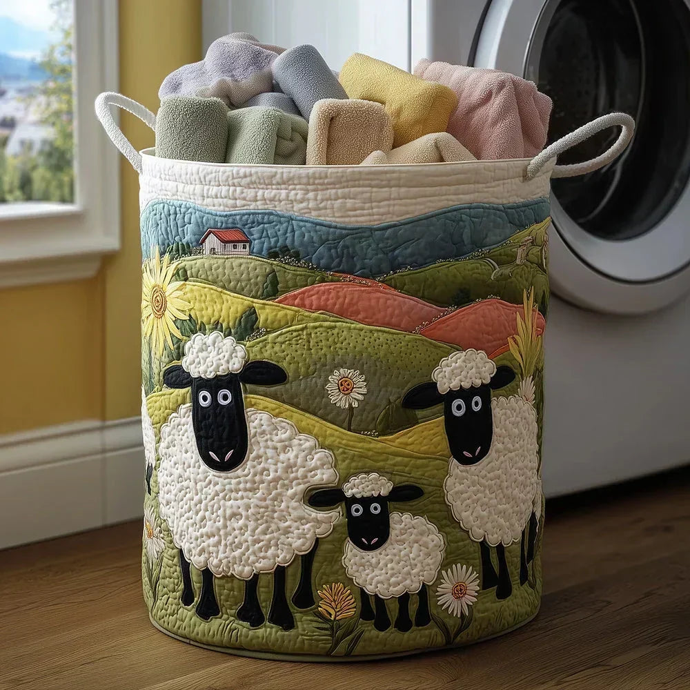 Quilted basket with cuddled sheep