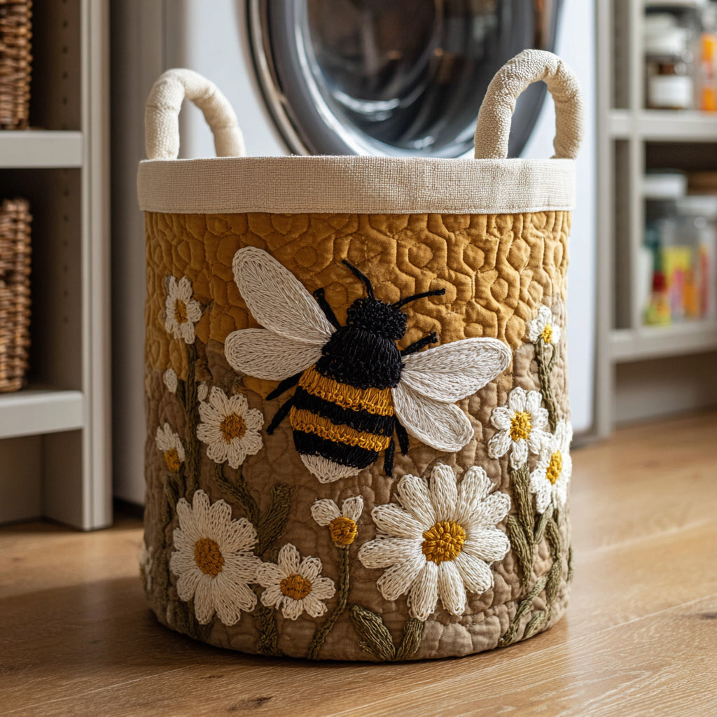 Quilted basket with bees and daisies