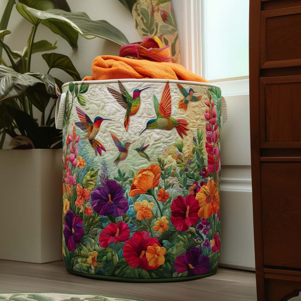 Padded basket with butterflies among flowers
