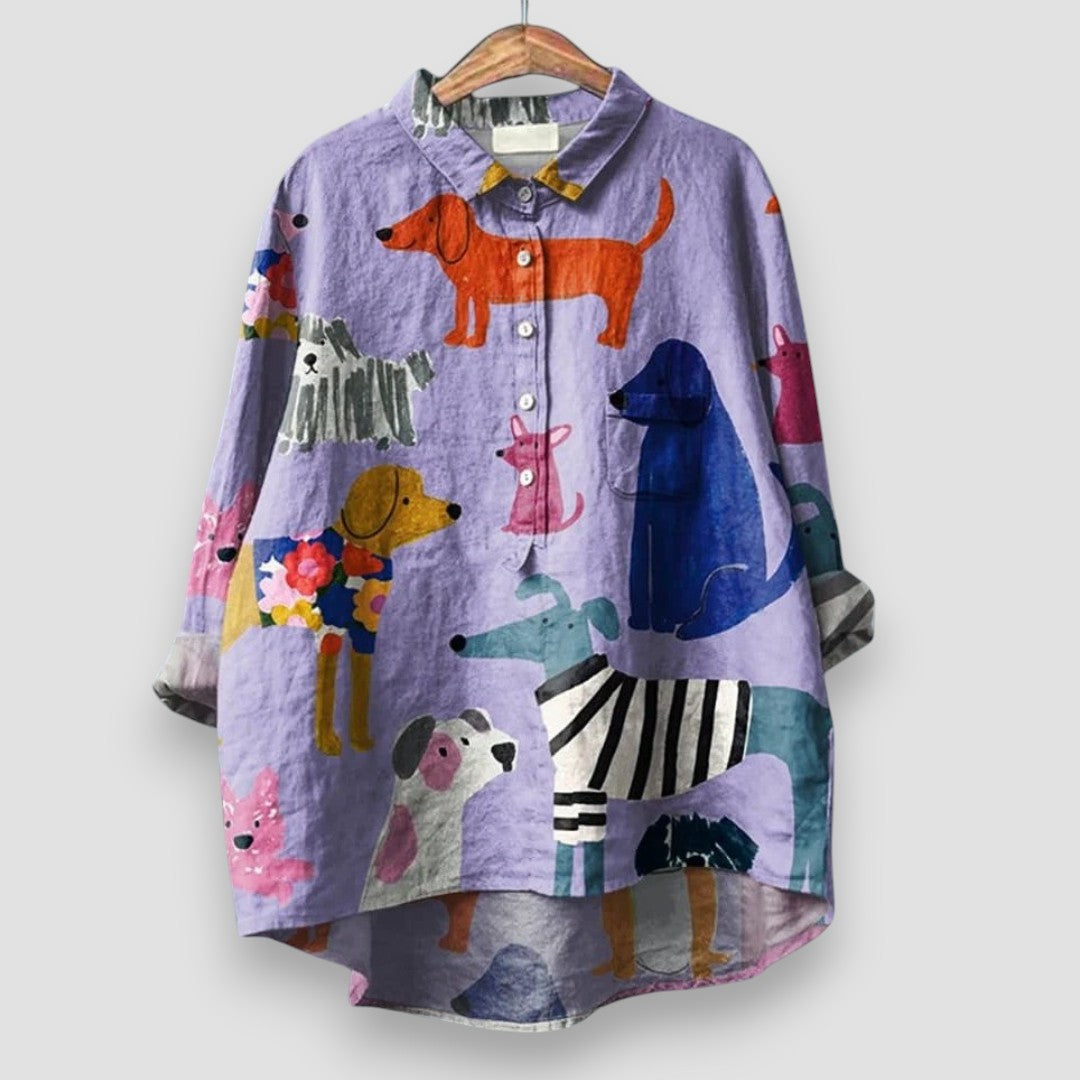 Women’s Blouse | Dog Print with Button