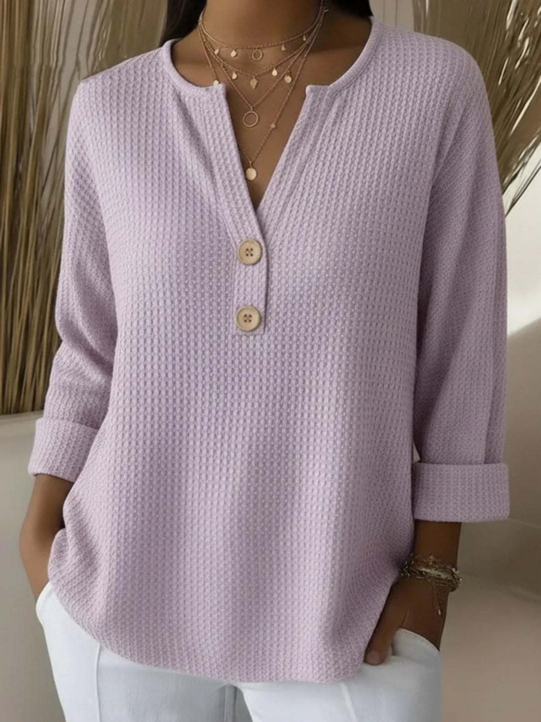 Lucia | Textured Henley T-Shirt with Buttons