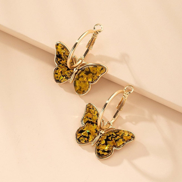 Gold Multi-Colored Butterfly Hoop Earrings