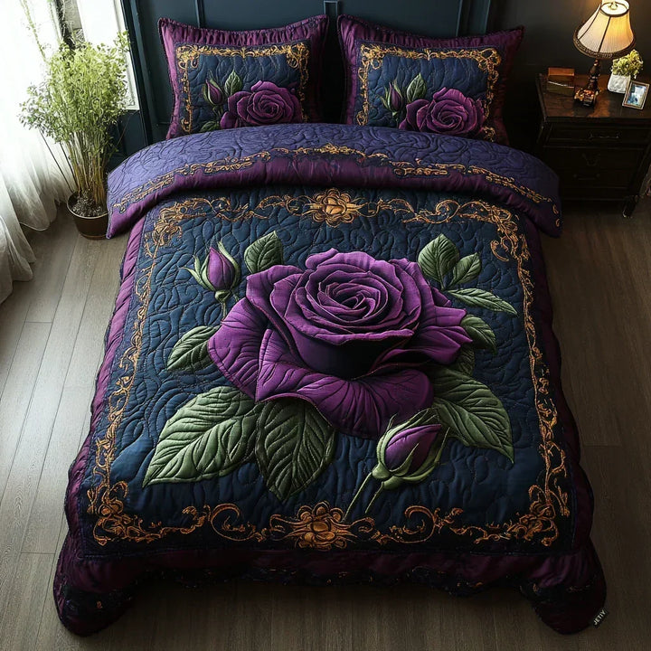 Quilted Bed Set 3 Pieces – Violet Pink