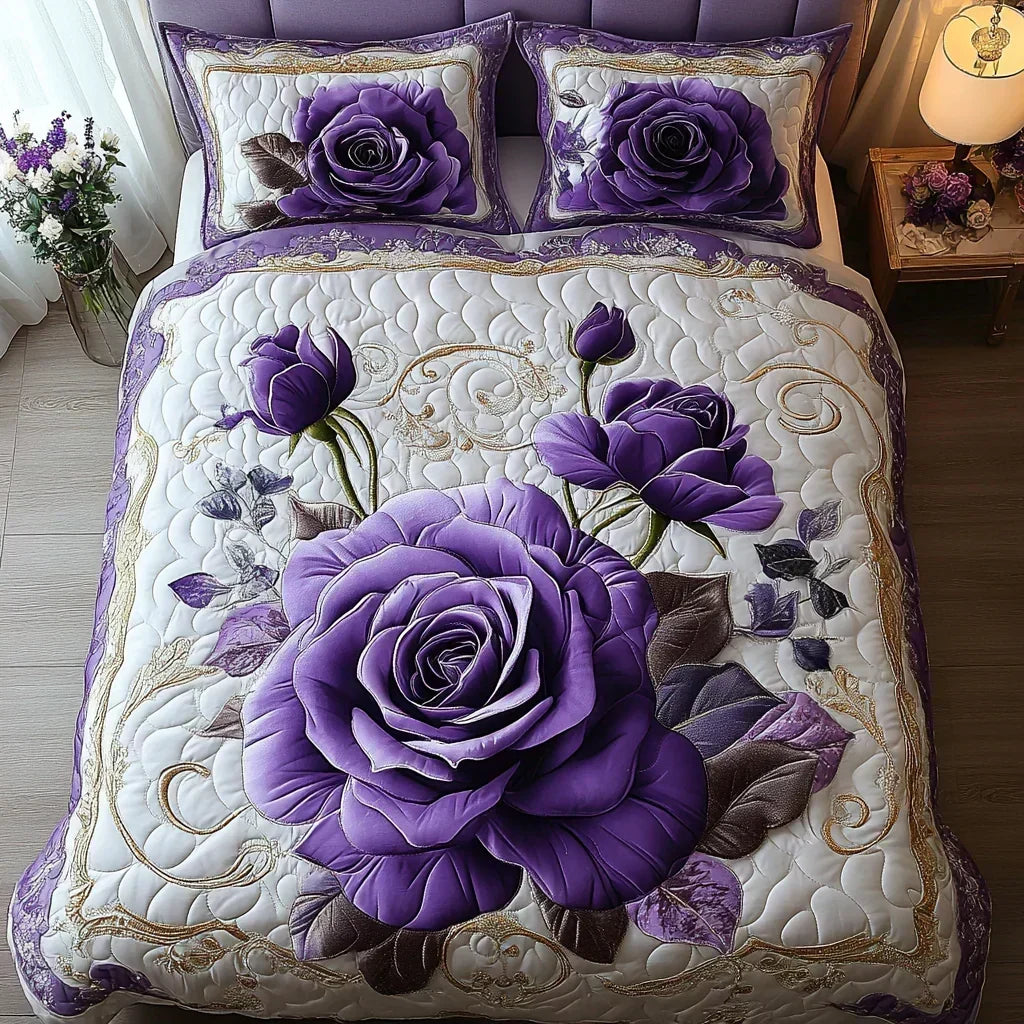 Quilted Bed Set 3 Pieces – Violet Pink