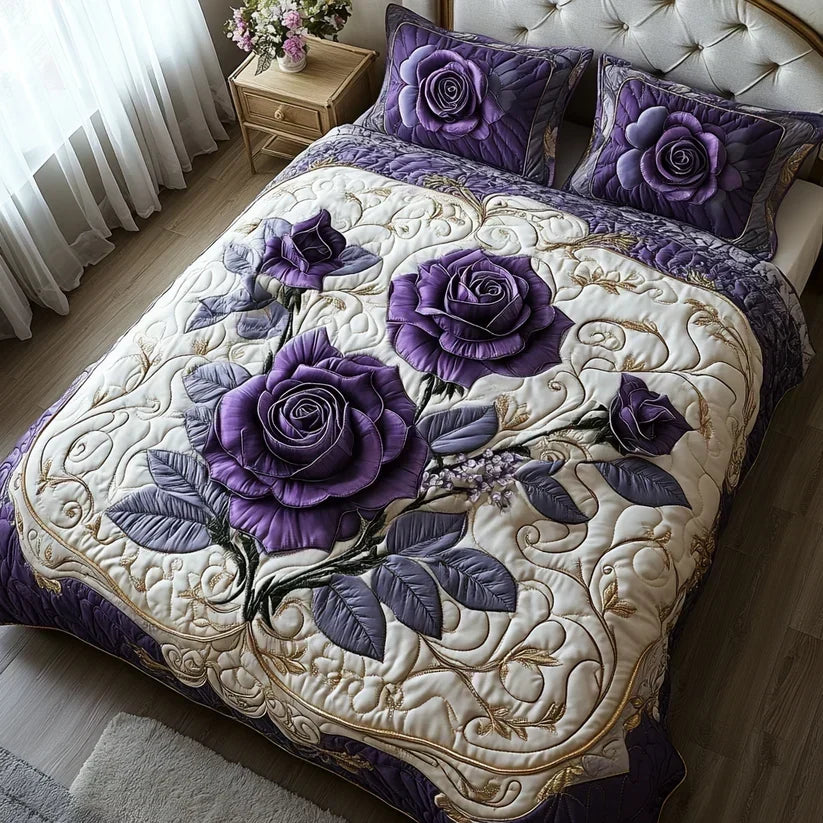 Quilted Bed Set 3 Pieces – Violet Pink