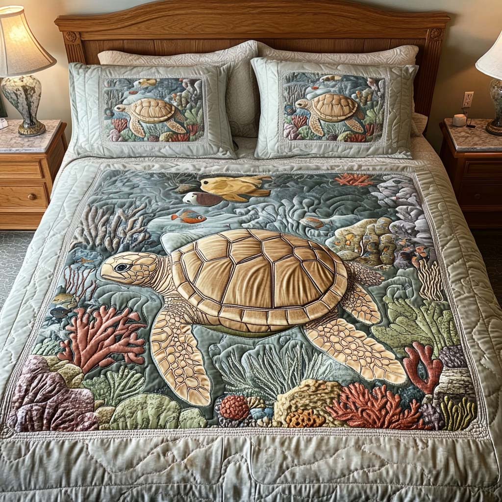 Quilted Bed Set 3 Pieces – Sea Turtles