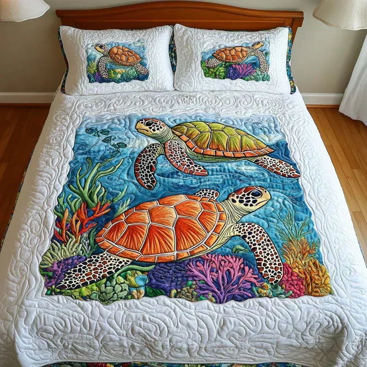 Quilted Bed Set 3 Pieces – Sea Turtles