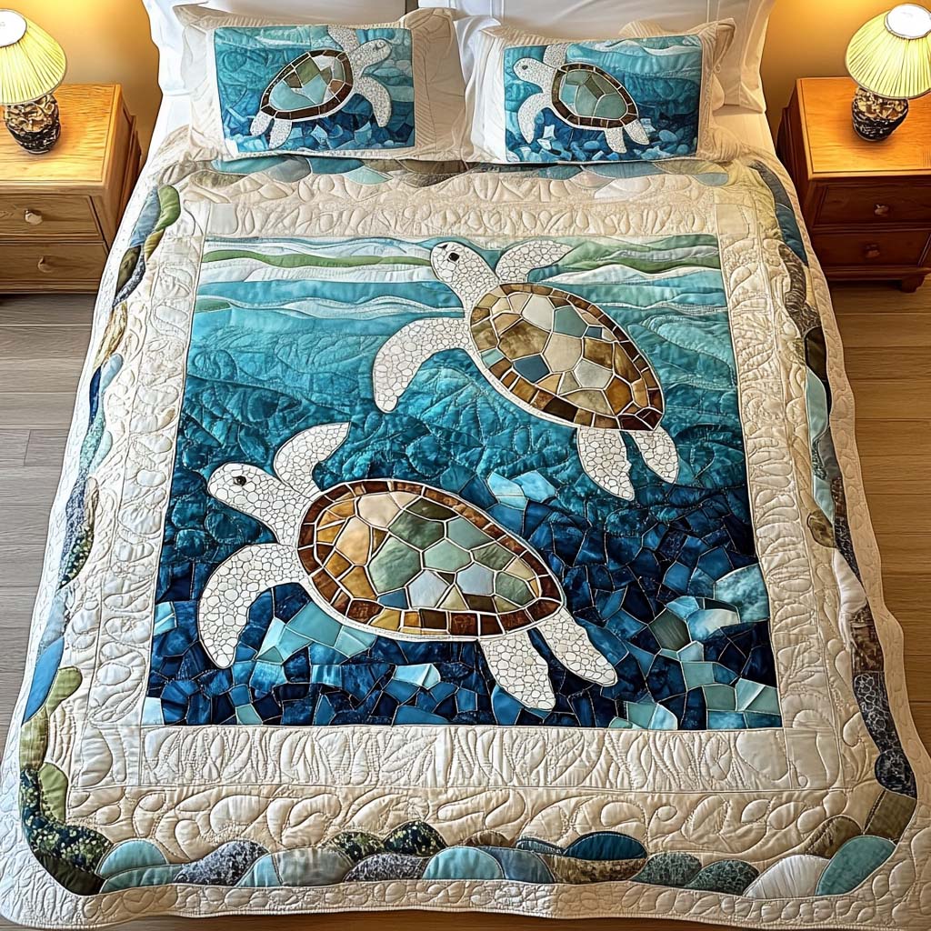 Quilted Bed Set 3 Pieces – Sea Turtles
