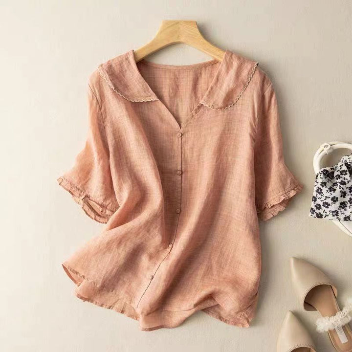 Women's Blouse | Button Front Scalloped Collar