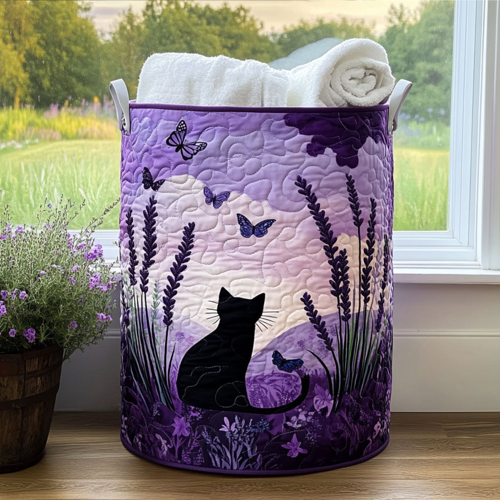 Padded basket with cats in a night meadow