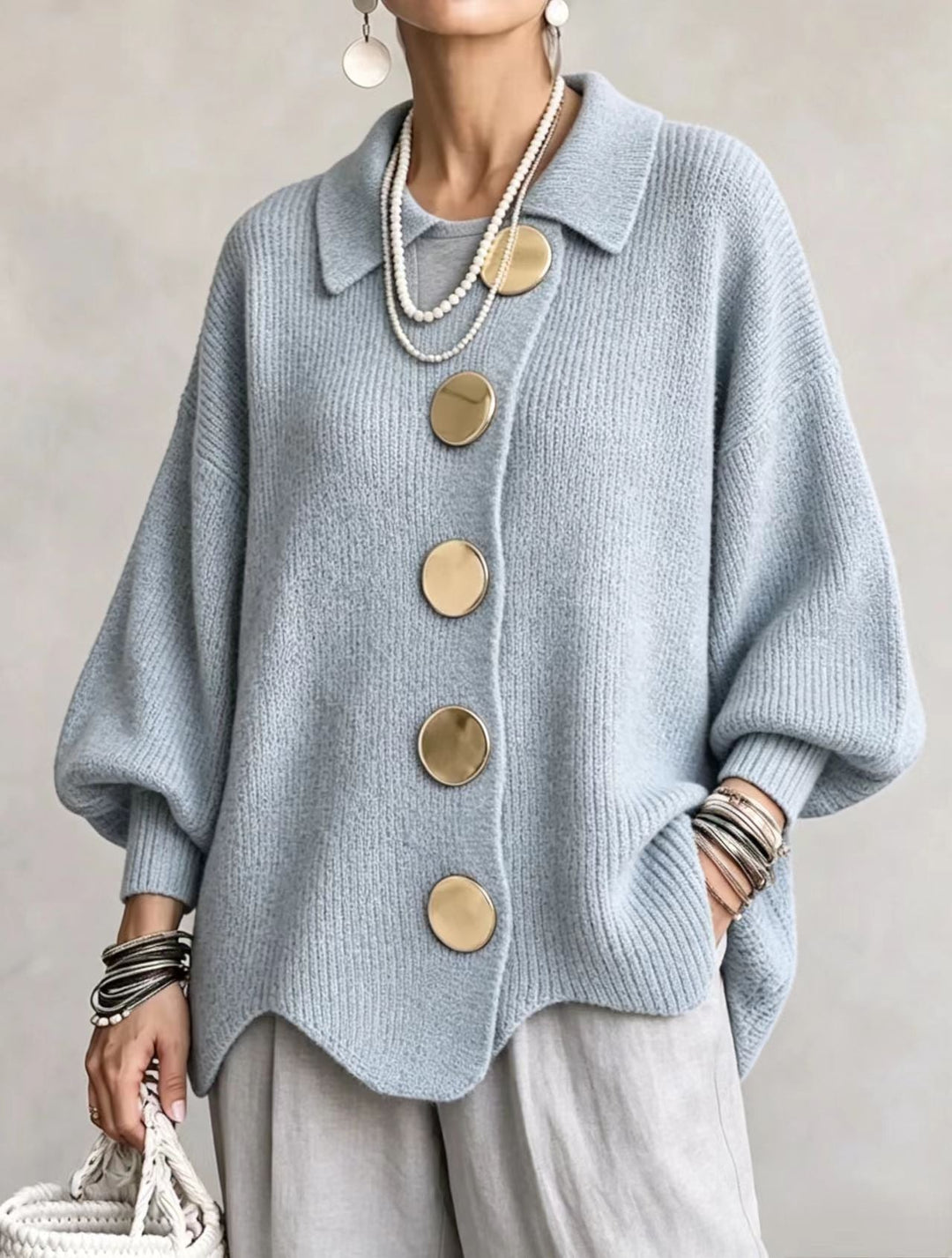 Victoria™ | Oversized Cardigan with Large Gold Buttons