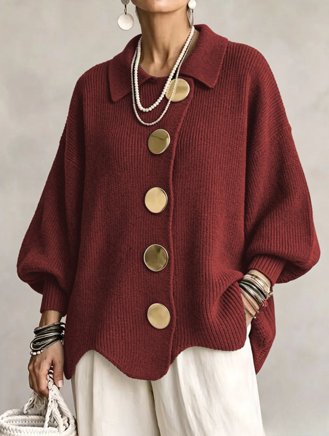 Victoria™ | Oversized Cardigan with Large Gold Buttons