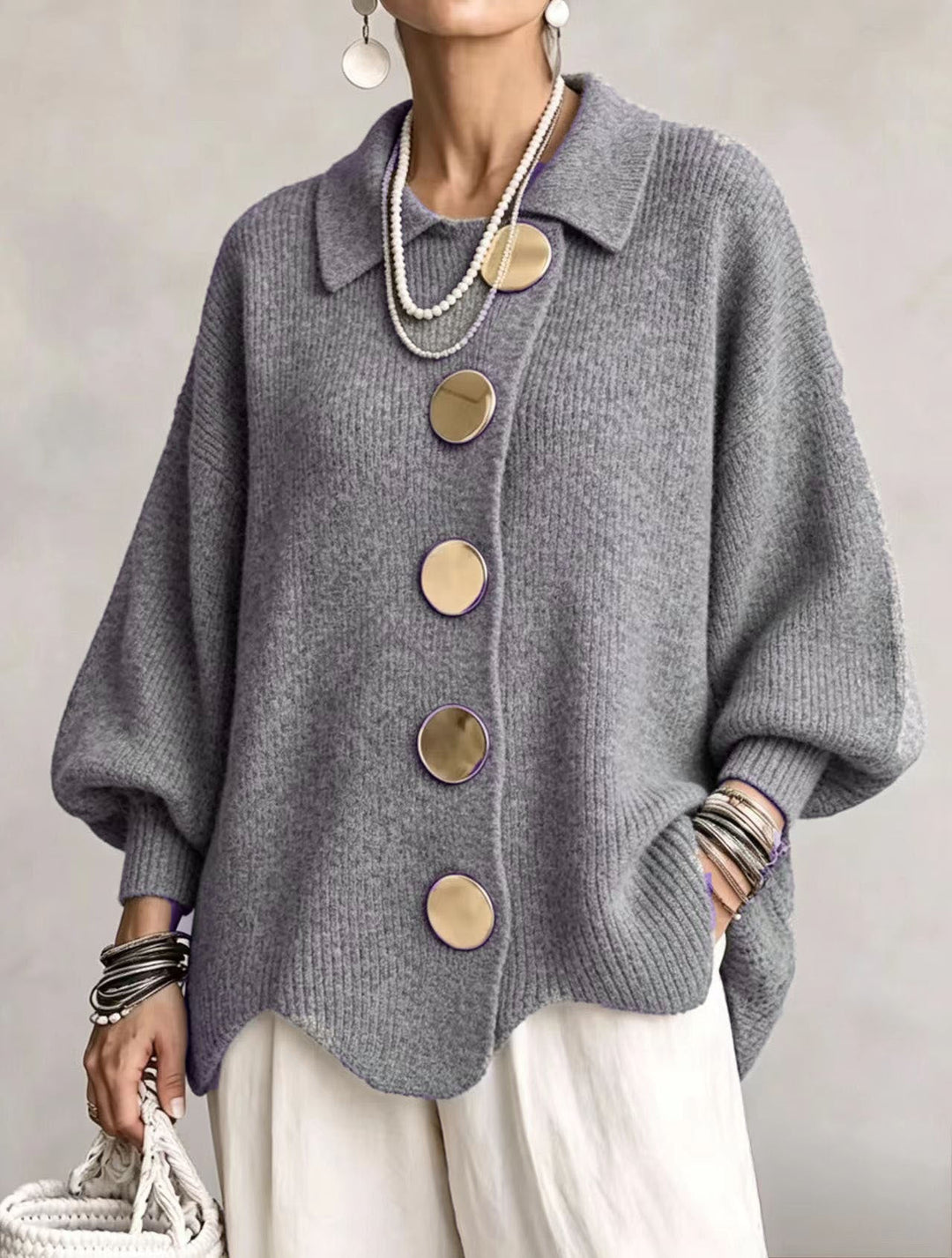 Victoria™ | Oversized Cardigan with Large Gold Buttons