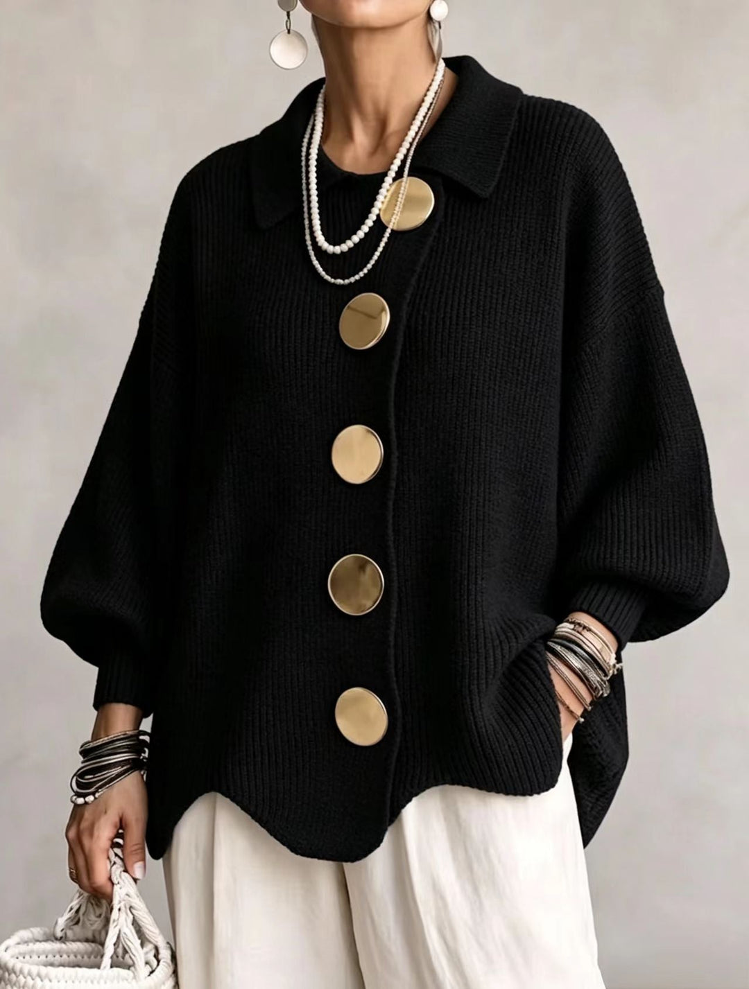 Victoria™ | Oversized Cardigan with Large Gold Buttons