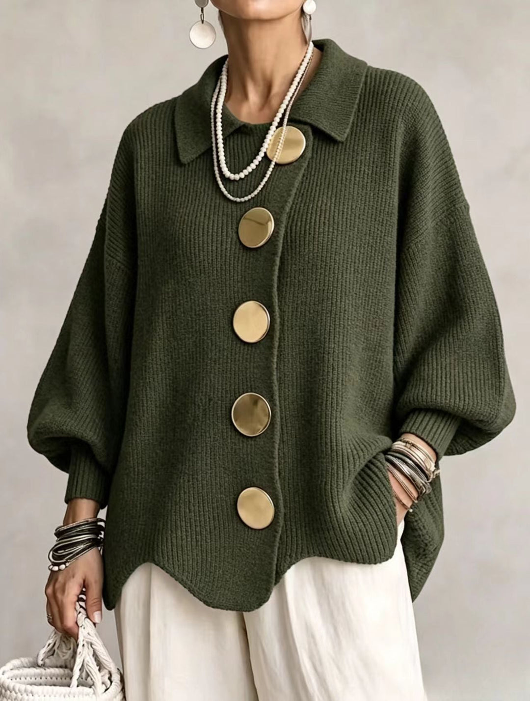 Victoria™ | Oversized Cardigan with Large Gold Buttons