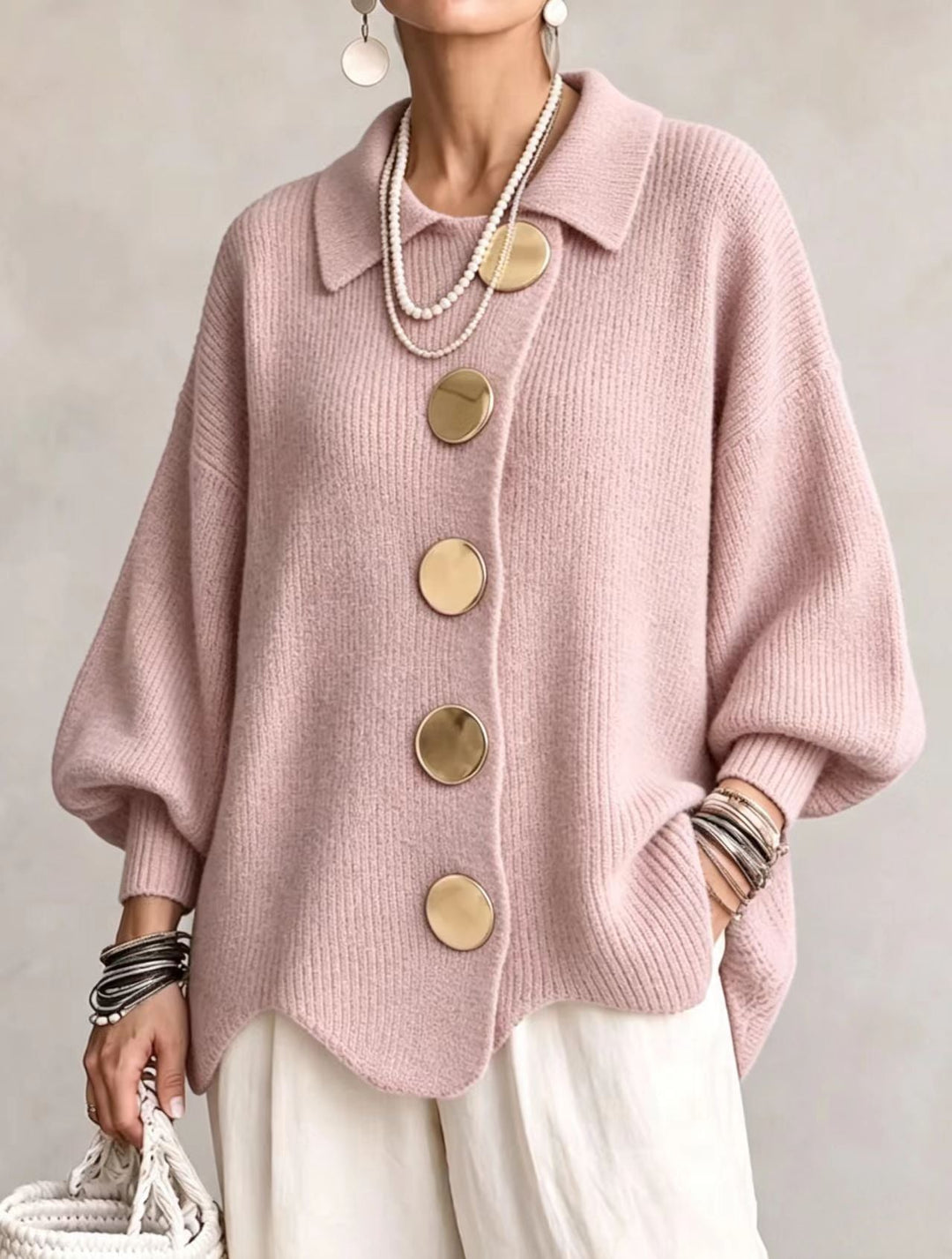 Victoria™ | Oversized Cardigan with Large Gold Buttons