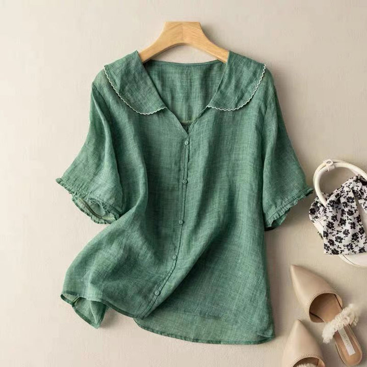 Women's Blouse | Button Front Scalloped Collar