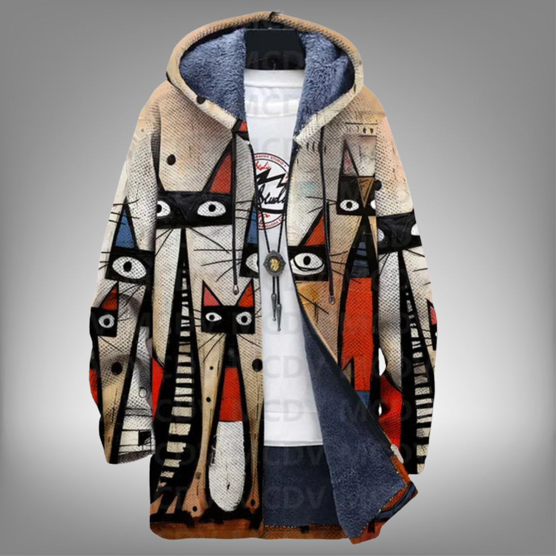 Ellis | Coat with Abstract Pattern and Cat
