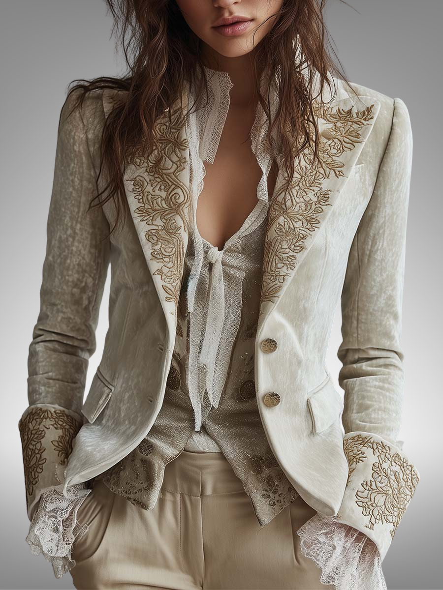 Constance | Ivory Tailored Embroidered Blazer